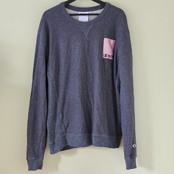 Champion x Wood Wood Sweatshirt Mens XL Heathered Gray LS Made In Italy Preppy - Picture 16 of 16